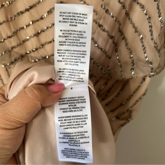 Adrianna Papell Women's Blouson Beaded Cocktail Dress - Taupe/Pink. Size: 0 (US) - Picture 9 of 16